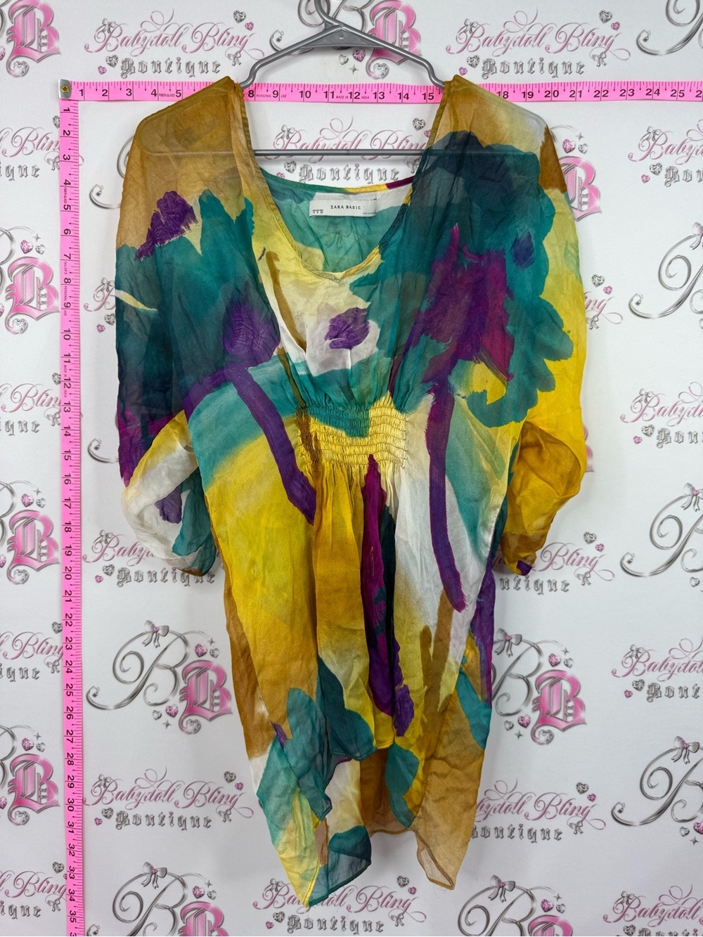 Zara Multicolor Watercolor Floral Tunic - Yellow Teal Purple